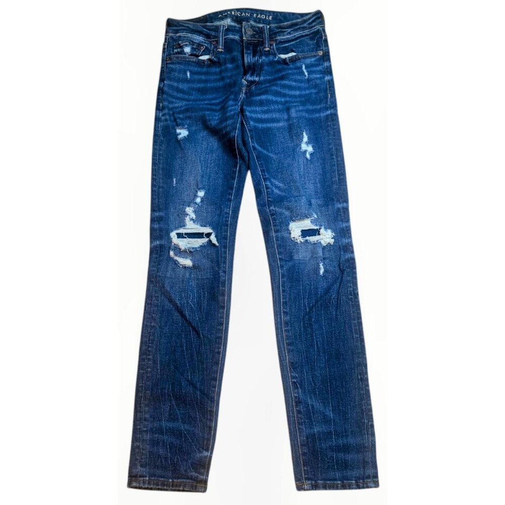 American Eagle Outfitters Airflex Jeans Mens 28x32 Blue Faded  Skinny Distressed